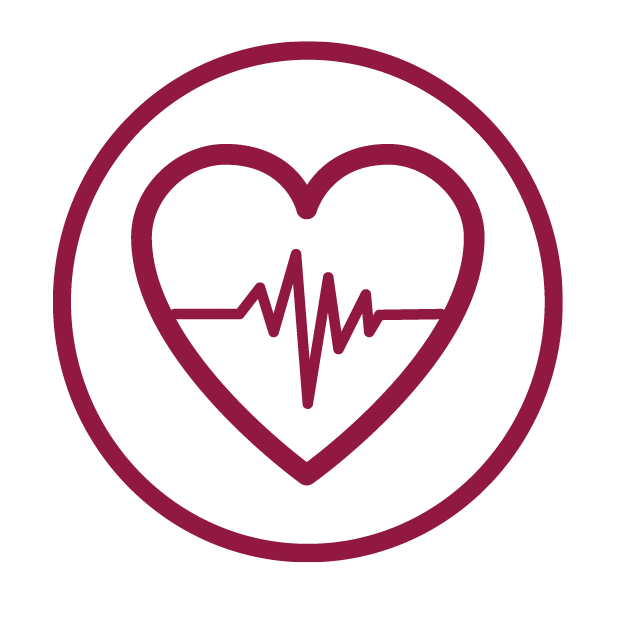 Health icon, disabled. A red heart with a cardiac rhythm running through it.