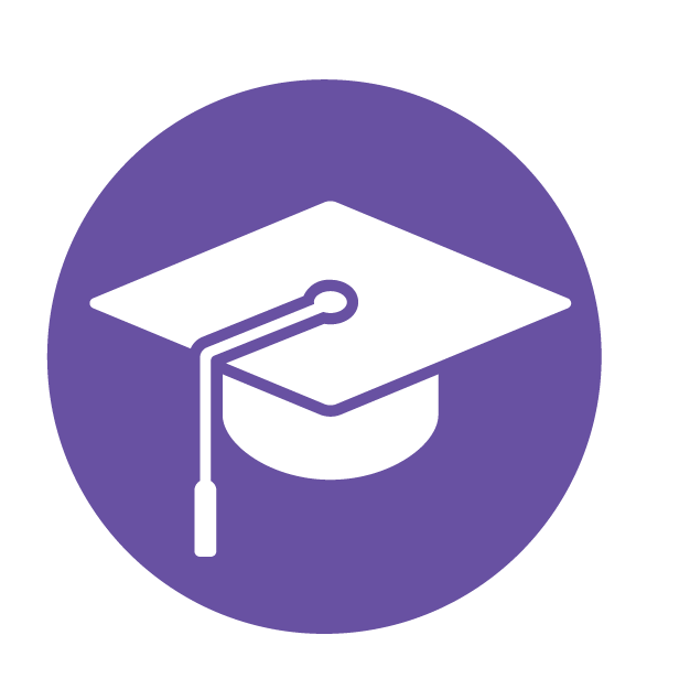 Education icon, enabled. A purple mortarboard.