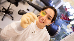 FURI student researcher Clara Chaves Azevedo conducts research into perovskite solar cells tat can be used on windows.