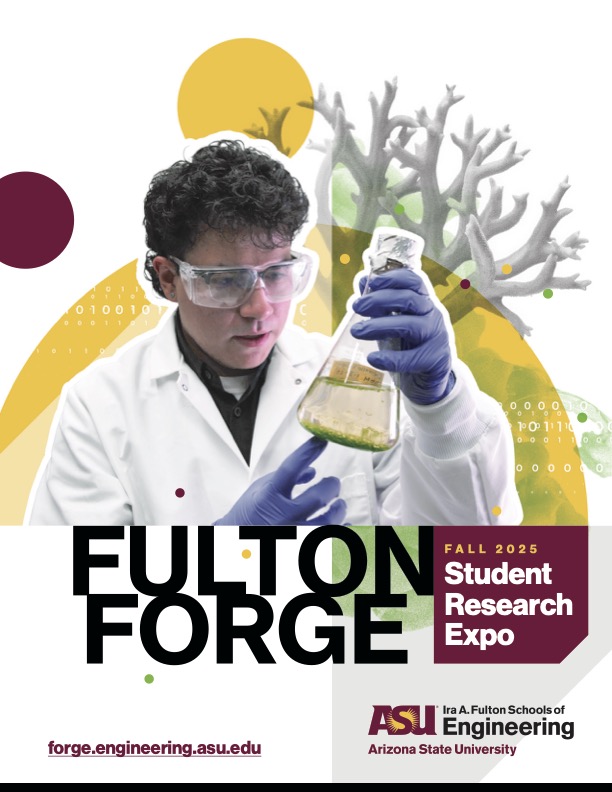 Fulton Forge Fall 2025 booklet cover with a man holding a beaker on it